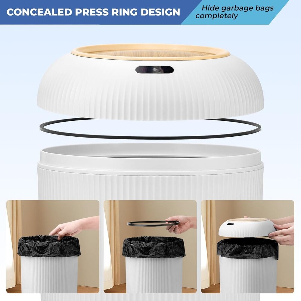 Pukomc 2 pk Smart Sensor Trash Can 3 Gallon + 2.6 Gallon Hand Free Touchless - Picture 5 of 7